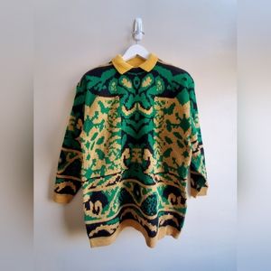 Vintage one of a kind green unique pattern with mustard collar